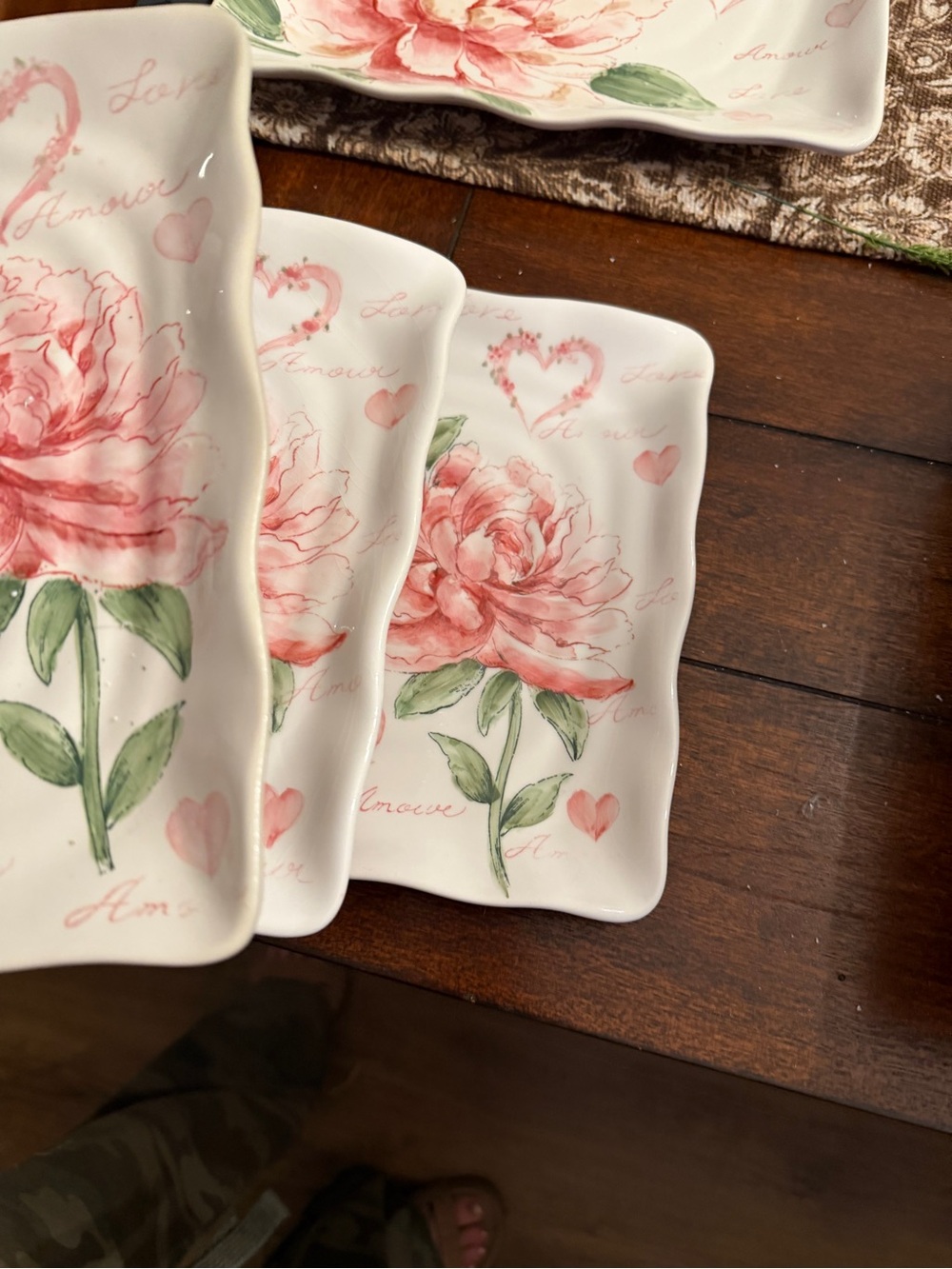 3 Maxcera Amour Floral Pink Peony Ceramic Salad plates 8” - Elegant Home Dining